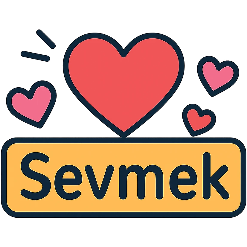 A colorful icon with the word "Sevmek" prominently displayed, incorporating heart or love themes emoji