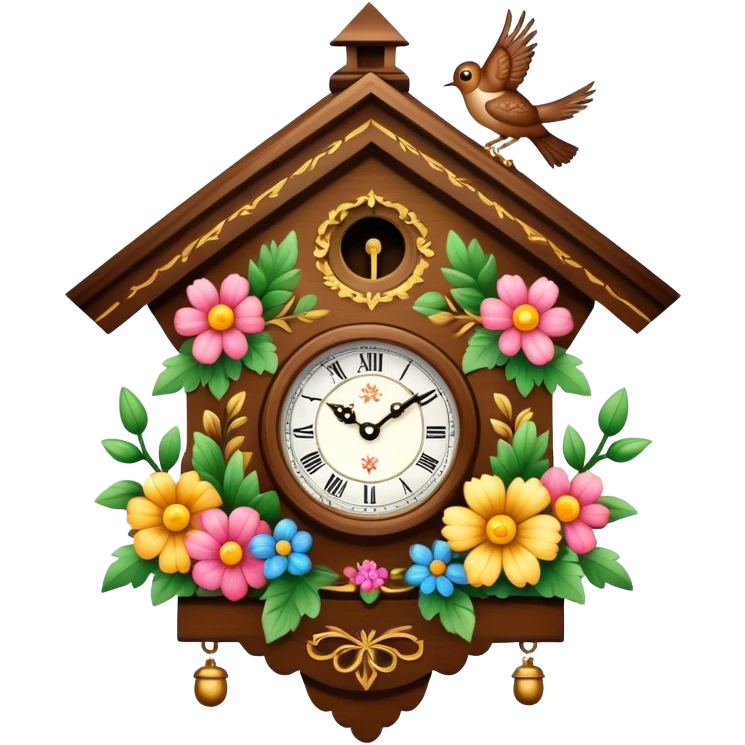 ornate cuckoo clock with flowers, realistic, detailed emoji