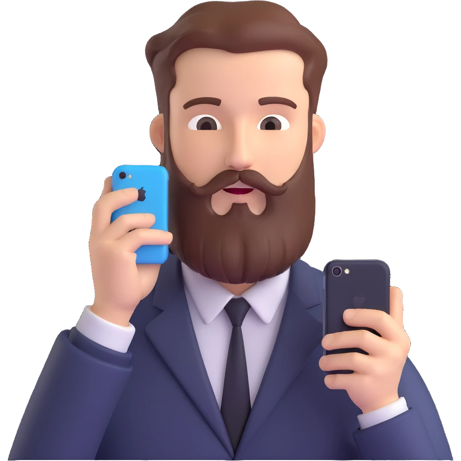 bold man with beard speaking on an iPhone emoji