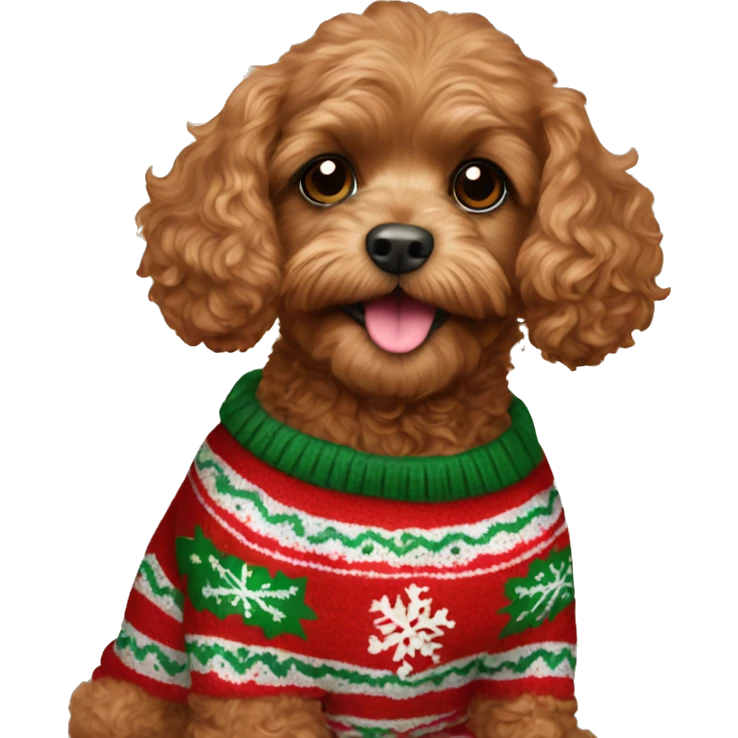 ruby brown toy cavoodle in a christmas sweater   emoji