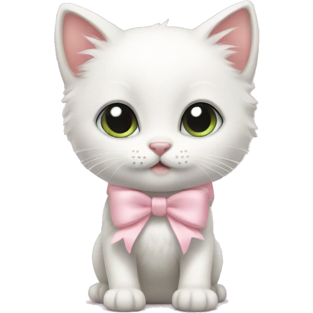 White kitten with a light pink bow emoji