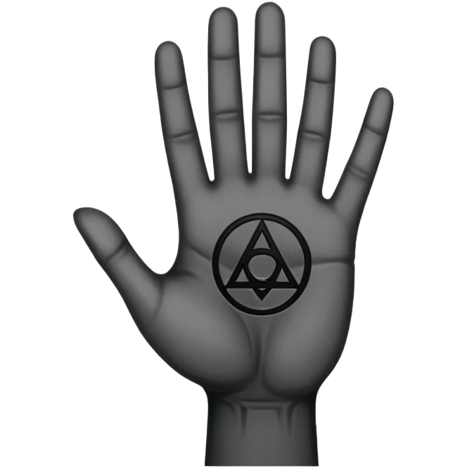 grey hand with a black occult symbol on the palm emoji