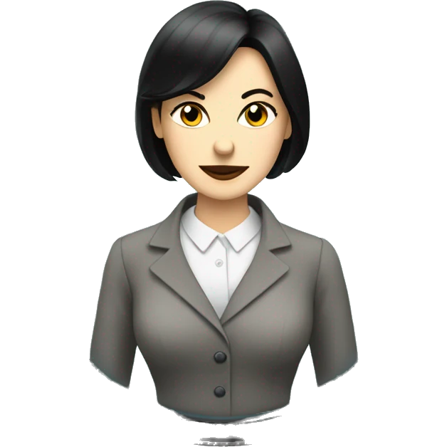 a well dressed white woman, black hair, with a text bubble and a clock emoji