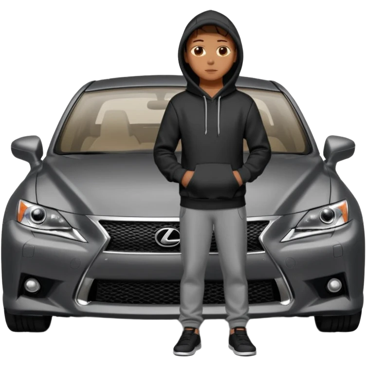 Person in black hoodie standing next to Gray Lexus IS300 f sport car emoji