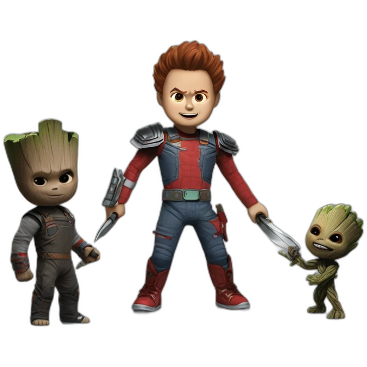 Chucky spars with groot emoji