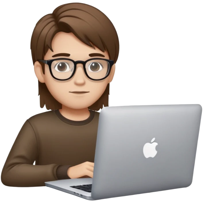 brown balayage straight hair student boy with MacBook with glasses emoji