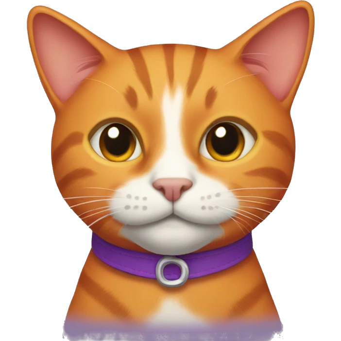 An orange cat with a purple collar emoji