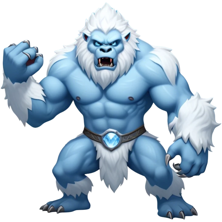 Cinematic Realistic WoW Yeti Portrait, captured in a dynamic, battle-ready stance, muscles rippling beneath dense fur of icy white and pale blue. His piercing ice-blue eyes blaze with raw power as frost clings to his form, rendered with dramatic natural lighting and high shine, exuding fierce, untamed strength in the midst of a wintry combat pose. emoji