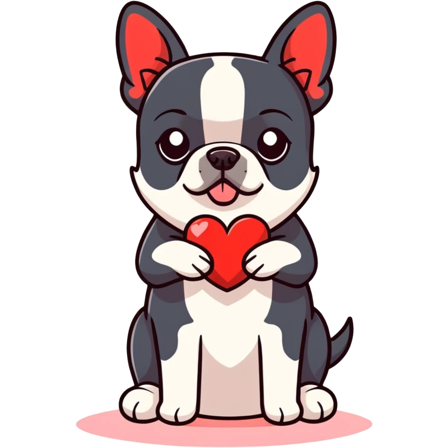 Boston terrier with red fur, heart emoji