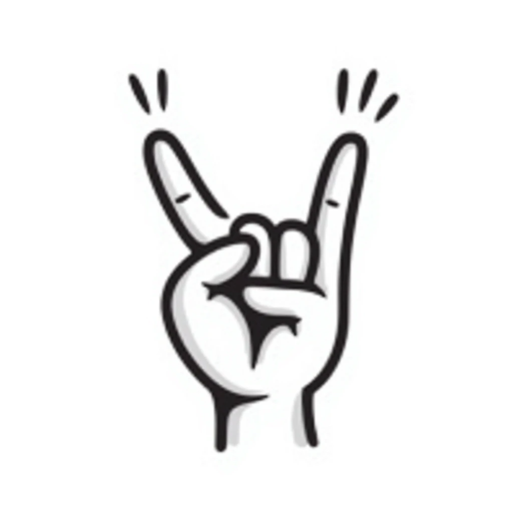 stylized symmetrical hand making rock sign (horns), doodle style, square format, symbol for music marketing course cover emoji