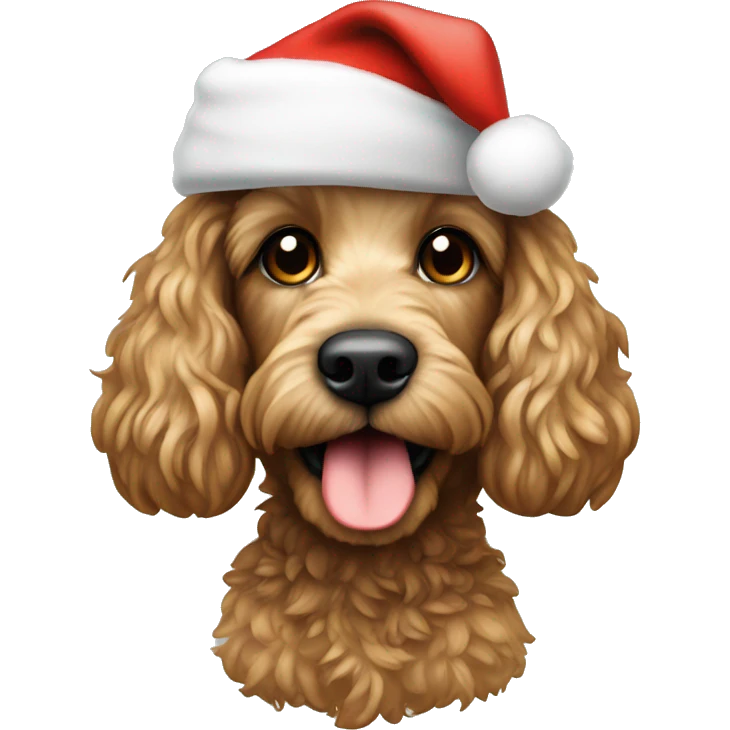 A cockapoo wearing a Santa hat emoji