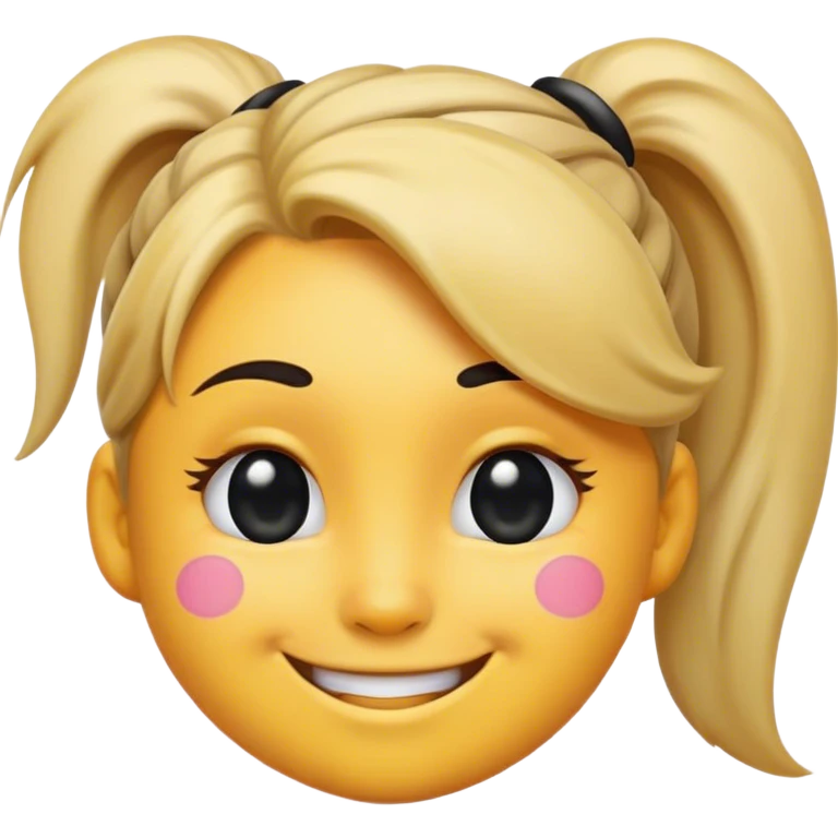 smiling emoji facing the left with a black dot on the cheek and a ponytail emoji