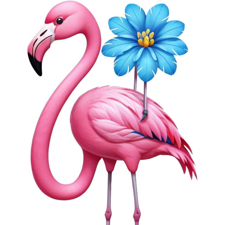 Flamingo with a blue Bahamas flower on its head emoji