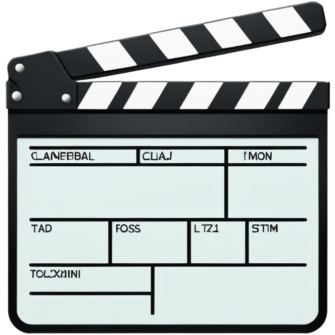 ultra simple film slate outline, black line drawing only, no fill or shading, just essential outlines of a clapperboard emoji