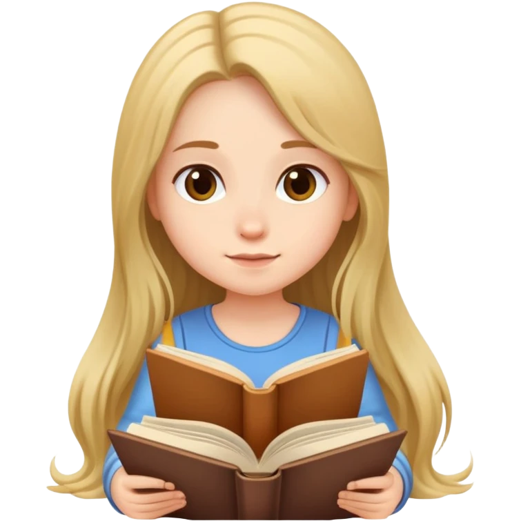 A cute girl with long hair sitting comfortably reading an open book emoji