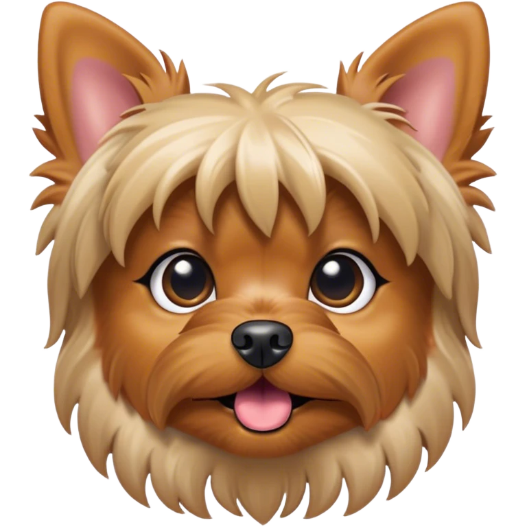 Cinematic Comical Yorkshire Terrier Portrait Emoji, Head tilted dramatically with an exaggeratedly surprised, comical expression and wide, expressive eyes, featuring a perky, well-groomed fur in rich hues, simplified yet hilariously detailed, glowing with a bold, sassy radiance, high shine, exuding playful mischief and cheeky terrier attitude, styled with a soft glowing outline, capturing the essence of a Yorkshire Terrier that appears ready to comically dash out of the frame! emoji