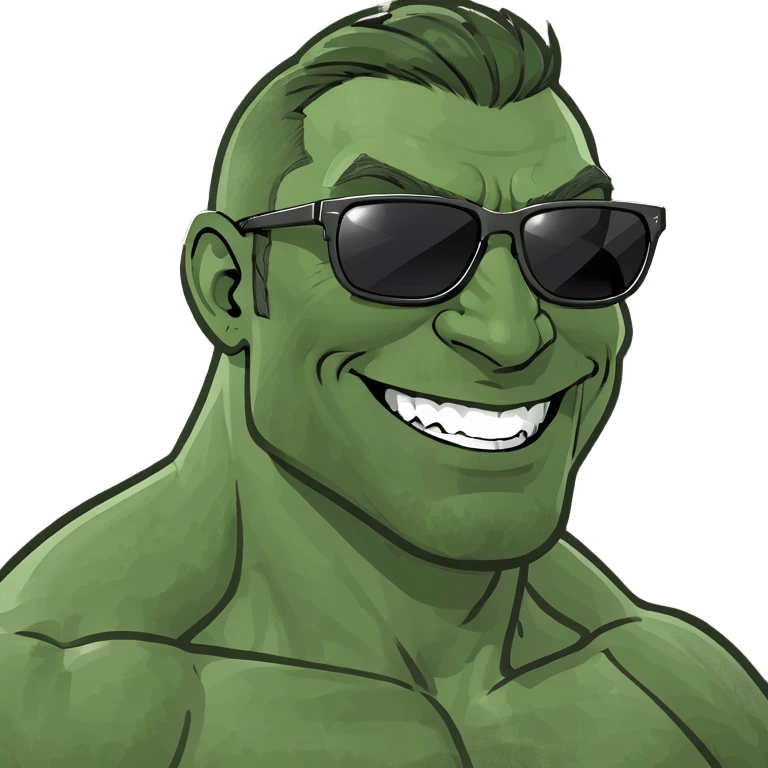 gigachad style muscular man emoji smiling from side profile, humorous exaggerated chin and facial features, Twitch emoji style for Twitch.tv/wisko channel emoji