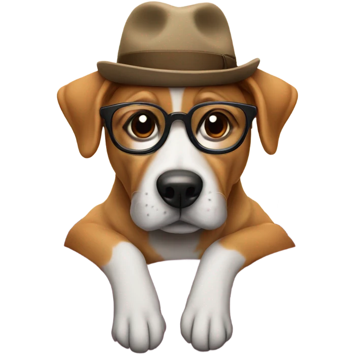 Dog with hat glasses and sitting on a couch emoji