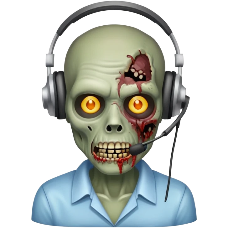 zombie customer service representative with headset and rotting face emoji