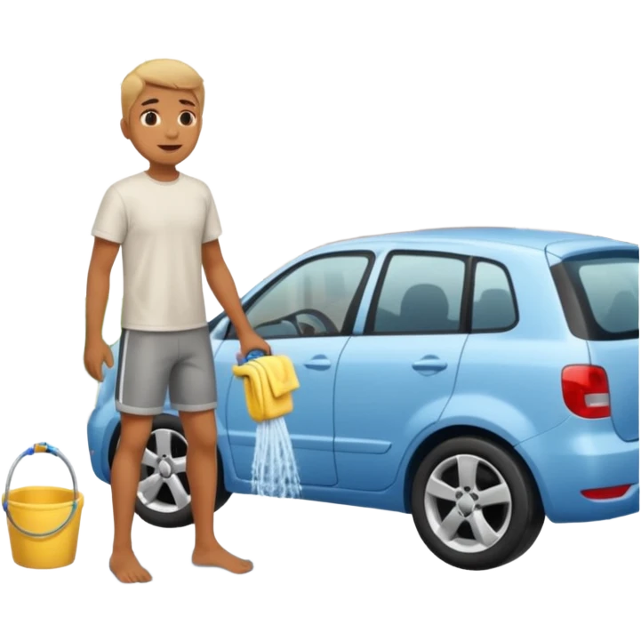 man washing a car outside his house full body emoji