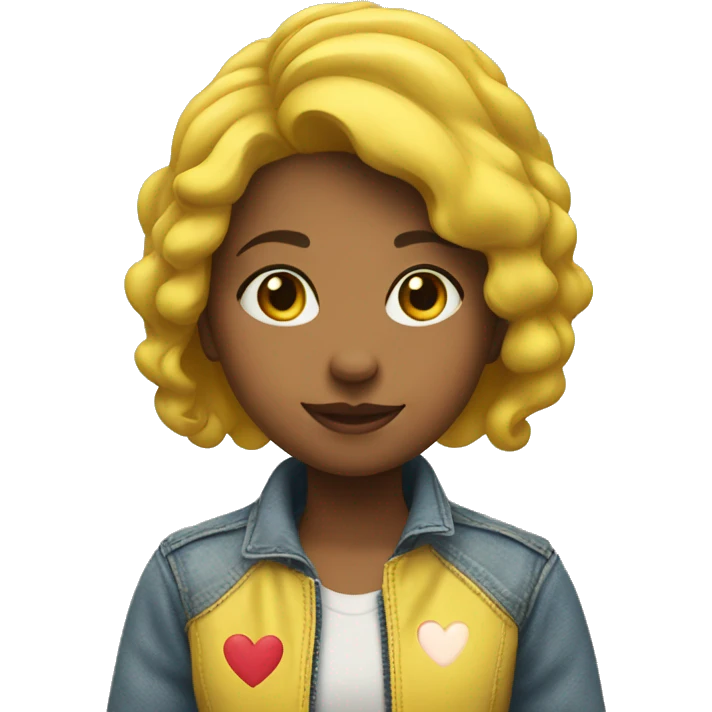 A girl with a loving face wearing a yellow jeans jacket and 3 heart shapes on her head emoji