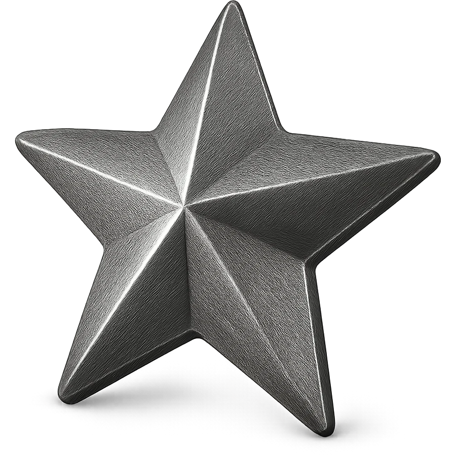 silver star icon, metallic, brushed steel texture emoji