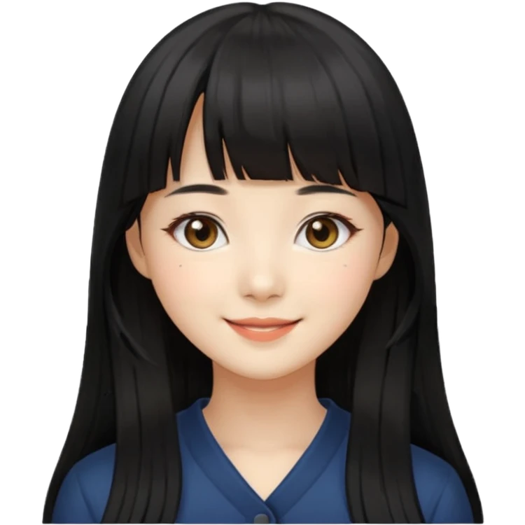 beautiful Korean girl, black long hair, bangs, beige eyes emoji