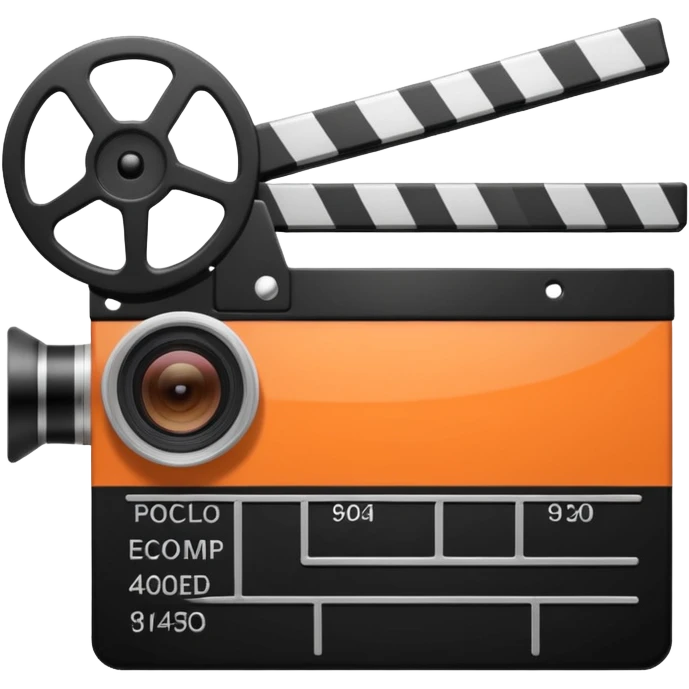 orange striped clapperboard with a film camera next to it emoji