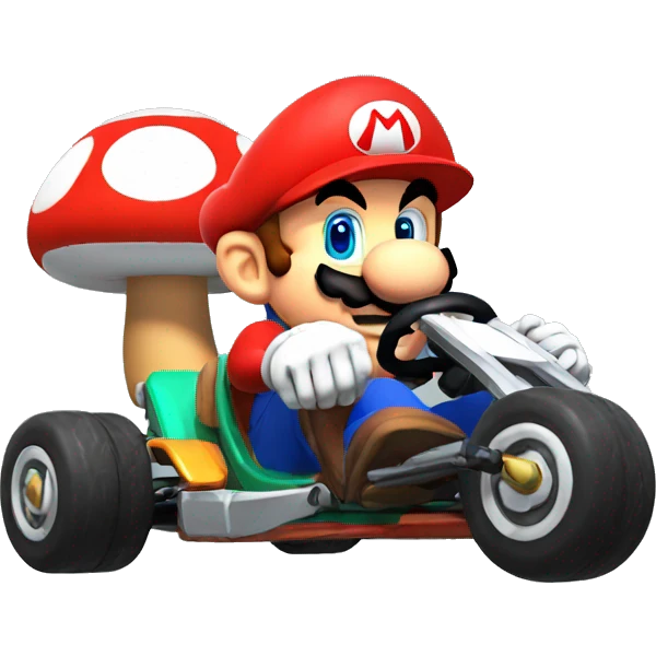 Mario kart with a mushroom as helmet emoji