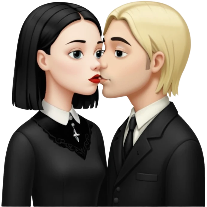 Realistic Wednesday addams kissing sweetly Kurt Cobain in the parlor emoji