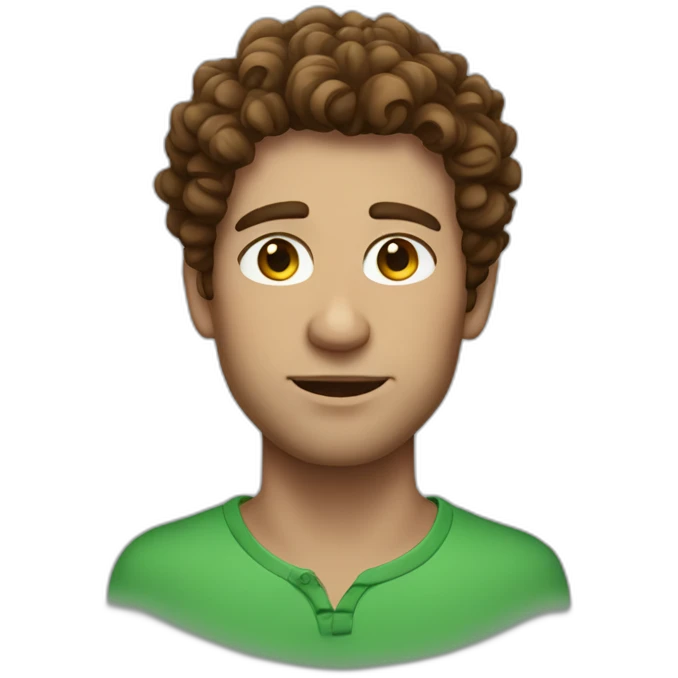 Man with curly brown hair freckles and green eyes emoji