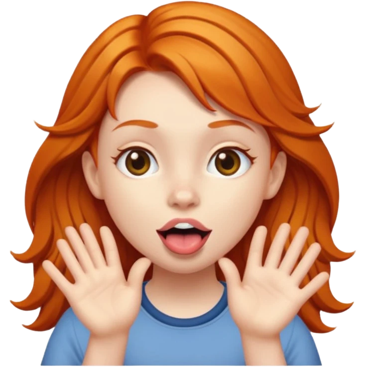 Ginger girl with hands to the side and tongue out emoji