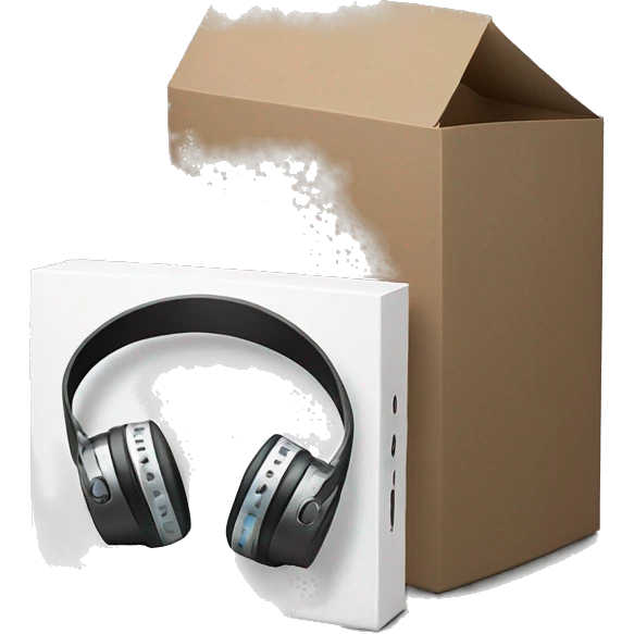 2 pairs of headphones coming out a small black rectangle box emoji