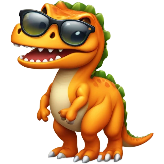 Dinosaurio con lentes y un lazo naranja emoji