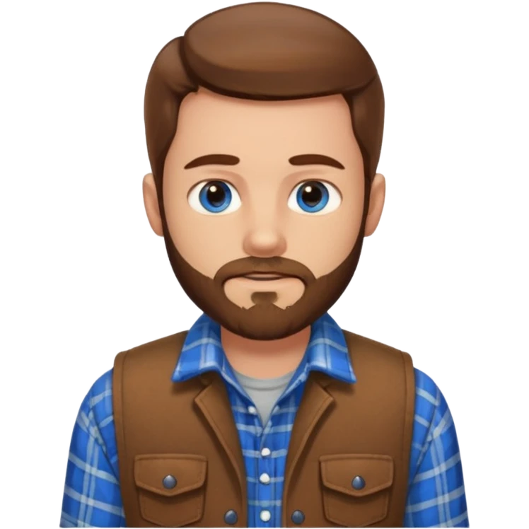 Hombre de pelo castaño ojos azules muy atractivo camisa de franela y chaleco y barba de tres días emoji