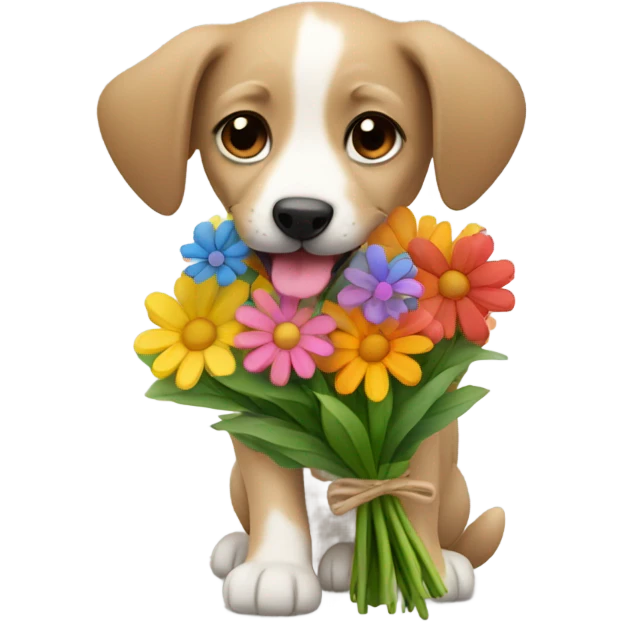 Puppy holding flowers emoji