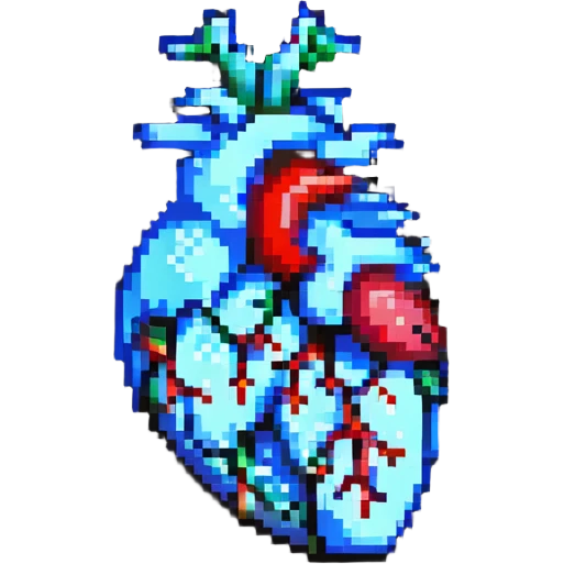 anatomical heart singing, expressive and lively, pixel art emoji