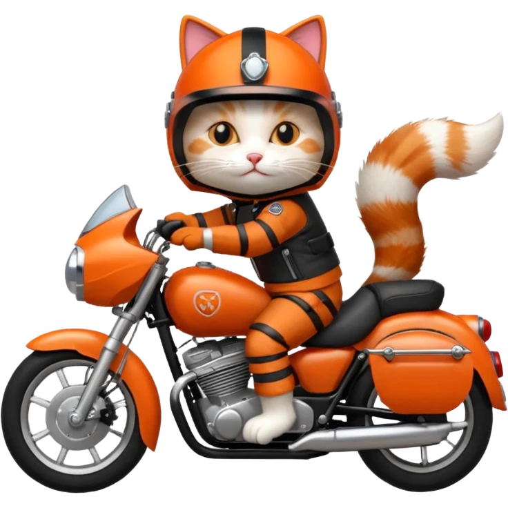 Cat on red and black motorcycle with helmet emoji