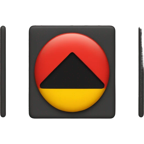 Two rectangle shapes together, one black and red with a yellow circle in the middle emoji