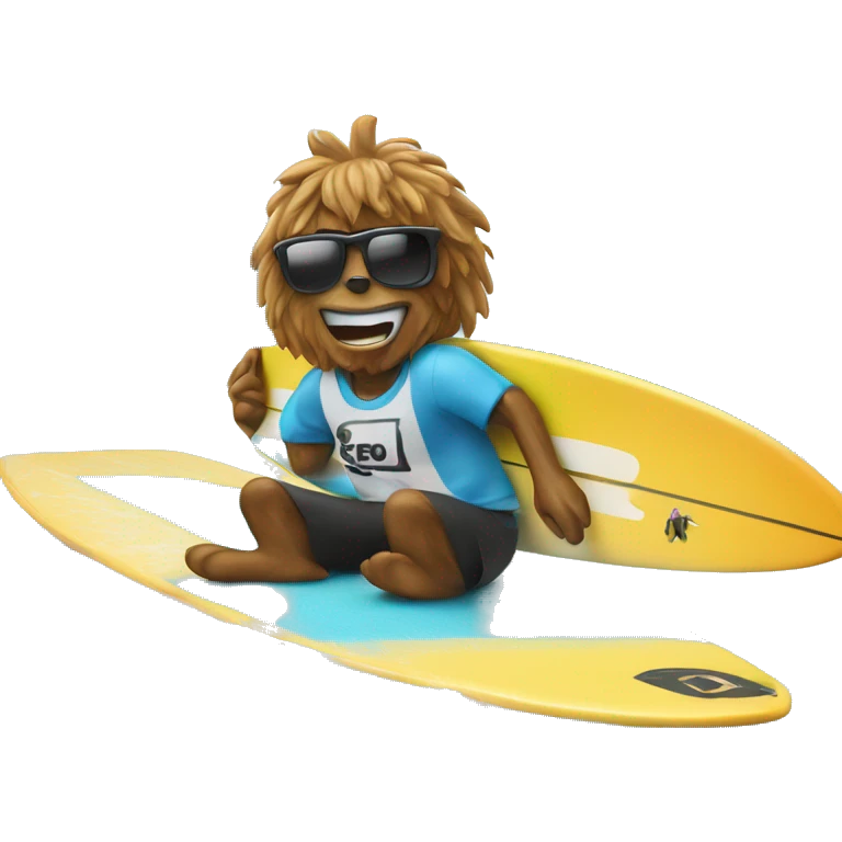 the mascot of fifo88 on a surfboard emoji