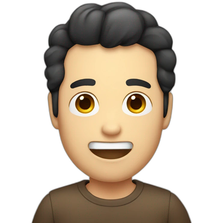Kawai face men with dark hair with a sausage in the mouth emoji