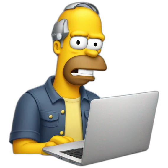 Homer troubleshooting bugs on laptop emoji