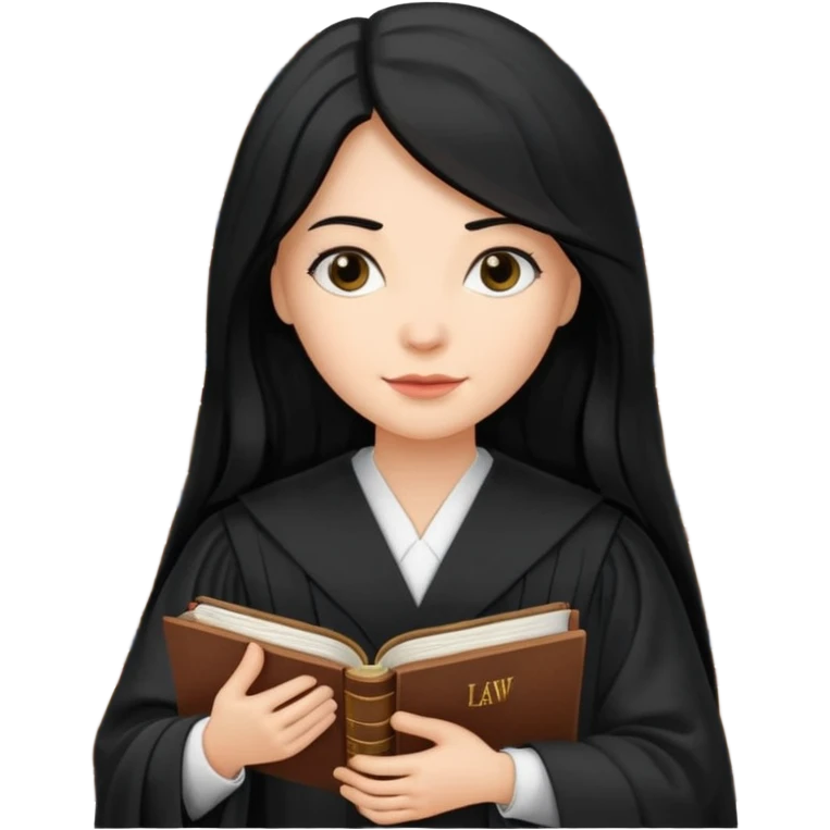 white-women-with-long-black -hair-lawyer-in-lawyer’s-robe. Have law book in hand.  emoji