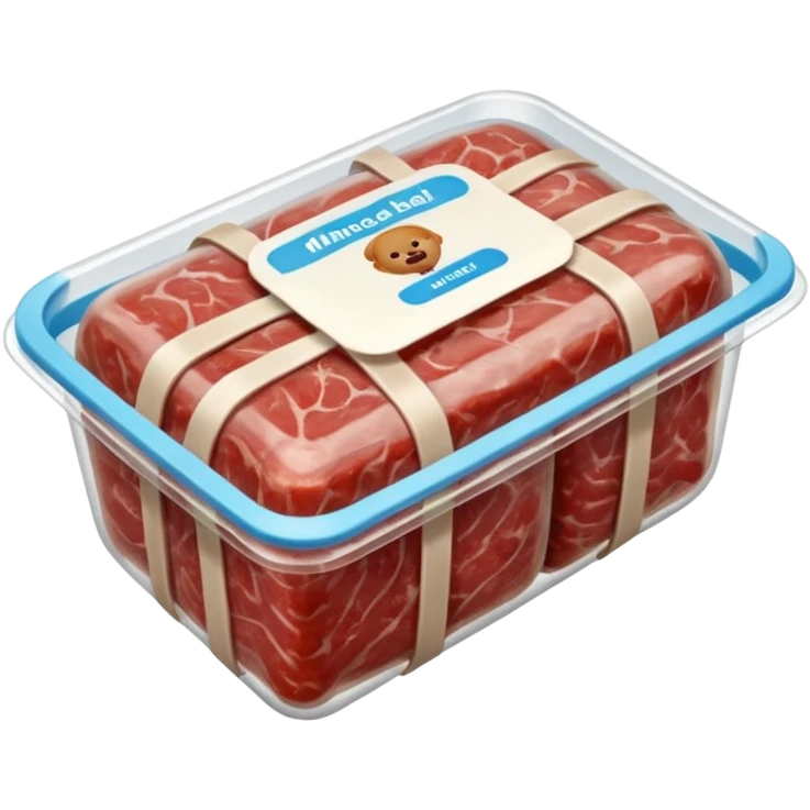 A 3D cartoon pack of minced meat wrapped in transparent plastic, supermarket-style packaging, Memoji-style. emoji