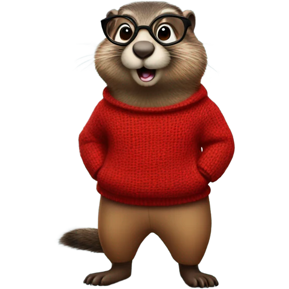 cute groundhog in a fully red sweater and glasses full body shown emoji