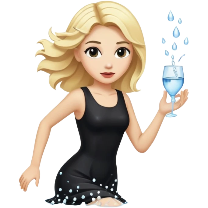 A woman in a black dress with blonde hair whos just had water poured on her so her makeup is running emoji