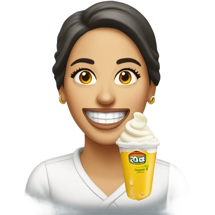 A lebenese woman smiling with mayonnaise dripping from her mouth emoji
