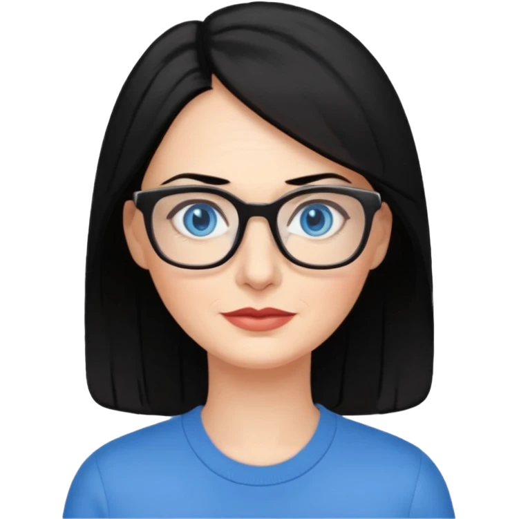 woman 50 years old, black hair, blue eyes, glasses emoji
