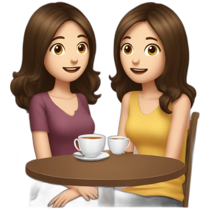 gossip over tea two girl friend (brunette and brown-haired ) emoji