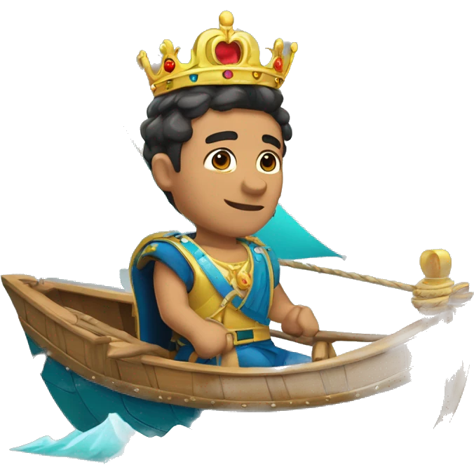 Chico con corona de rey montado en una lancha  emoji
